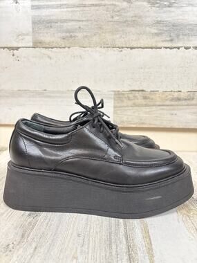 8 By Yoox Womens 37 Black Platform Loafers Leather Chunky Lace Up Chic